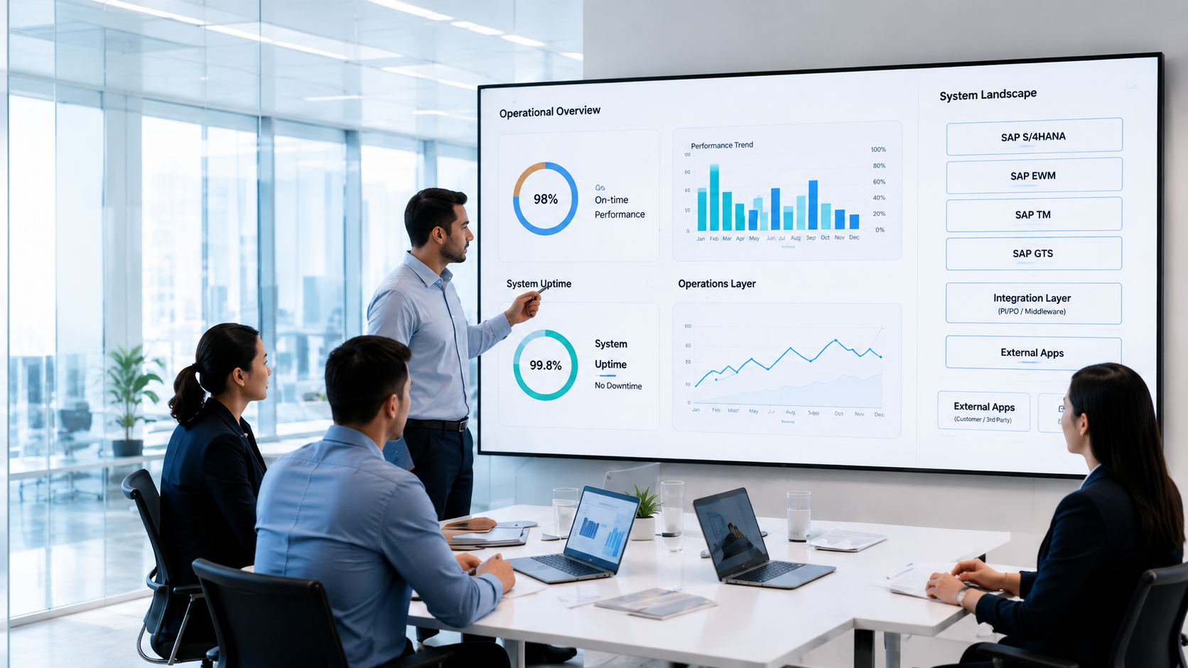 ورشة استشارات SAP مع لوحات تشغيل مؤسسية
